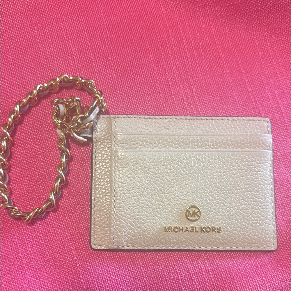 Michael Kors Tan Card Holder with Gold Chain